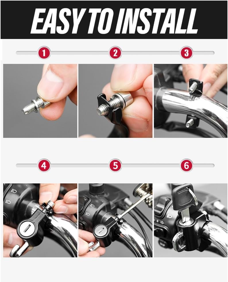 AUTQVA Handlebar Helmet Lock 7/8" for Motorcycle, Universal Accessories Bike Key Padlock, Helmet Safety Lock Anti-Theft for Motorbike, Pack of 2pcs - Image 3